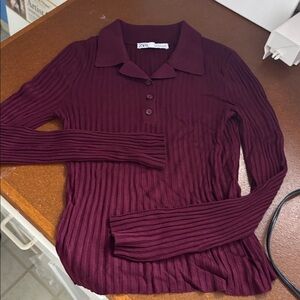 Zara burgundy ribbed polo S